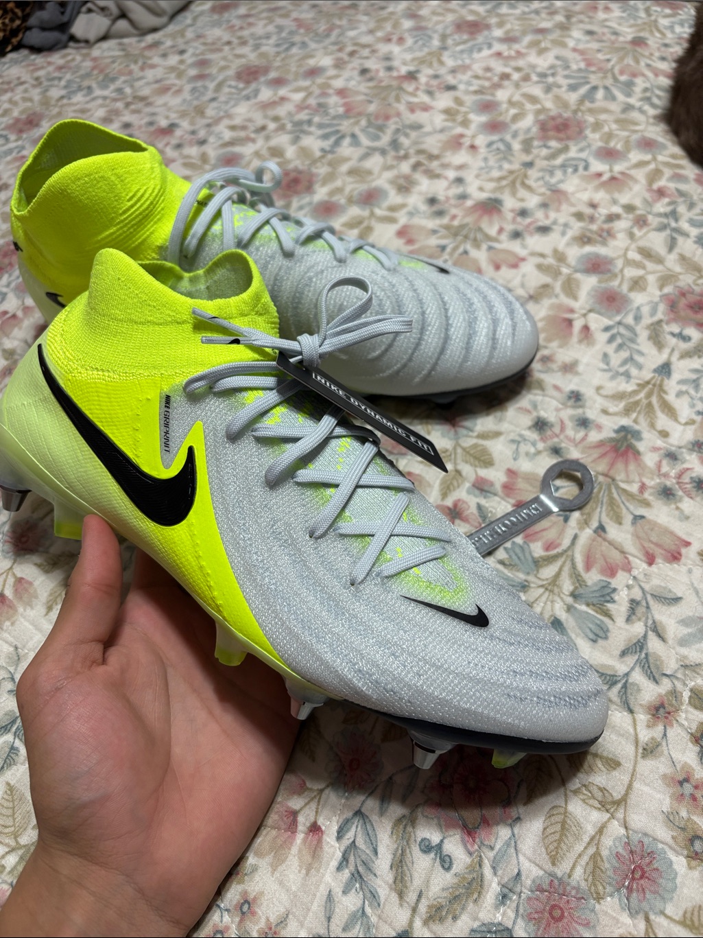 Nike Soccer Cleats In Volt And Light Gray With Black Swoosh